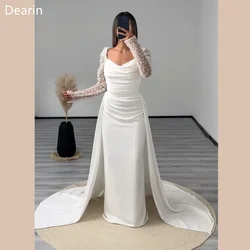 Customized Formal Gown Dearin V-neck Column Floor Length Skirts Shirred Tulle Bespoke Occasion Dresses Evening Saudi Arabia Prom