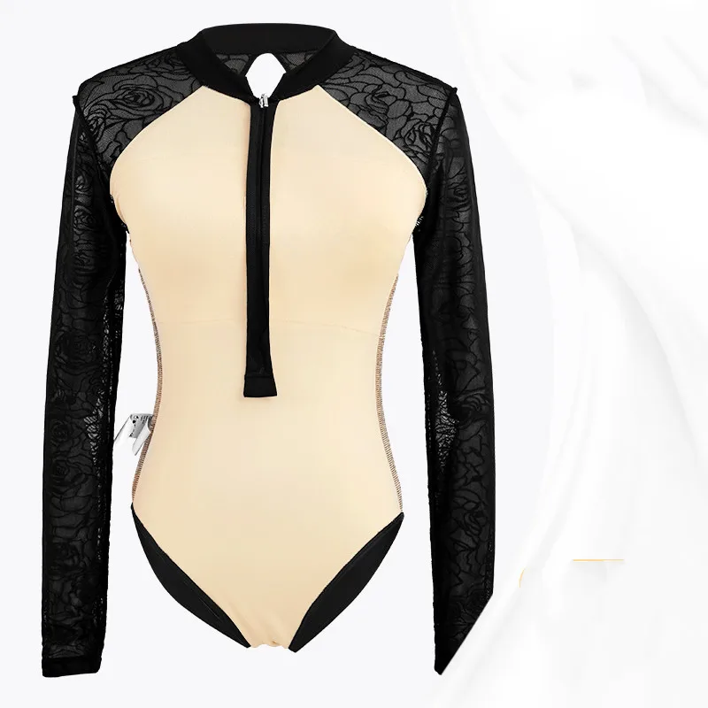 Ballet Leotards For Women Dance Wear Black Lace Hollow Back Adult Ballerina Clothes Long Sleeve Leotard Stand-up Collar Costume