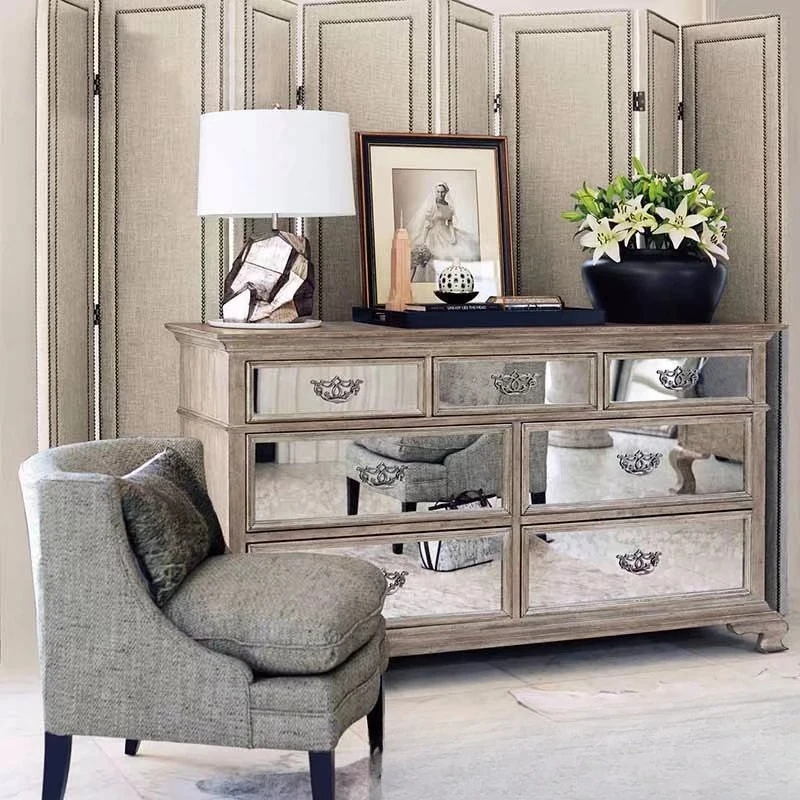 

American rural retro solid wood chest bedroom old mirror storage cabinet high-end