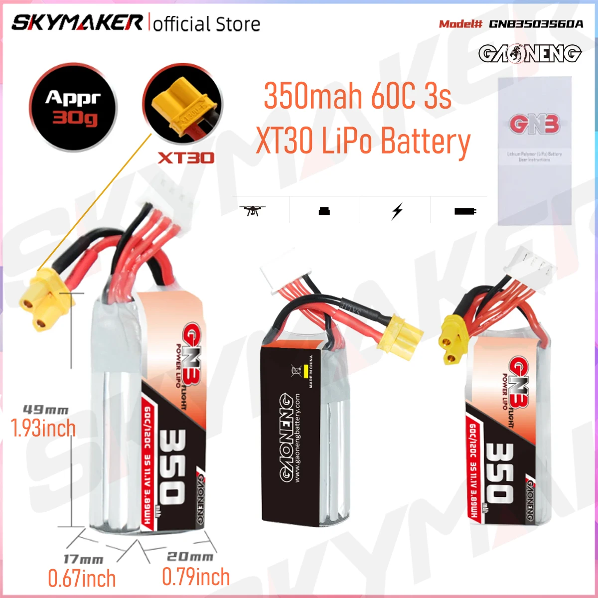 Drone Racing Timer - GAONENG GNB LiHV 3S 11.1V 350mAh