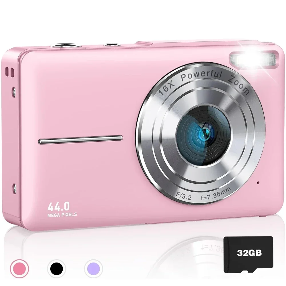 

Digital Camera 1080P FHD Camera 44MP Point and Shoot with 32GB Card 16X Zoom Compact Vintage Photobooth Props for Kids Teen