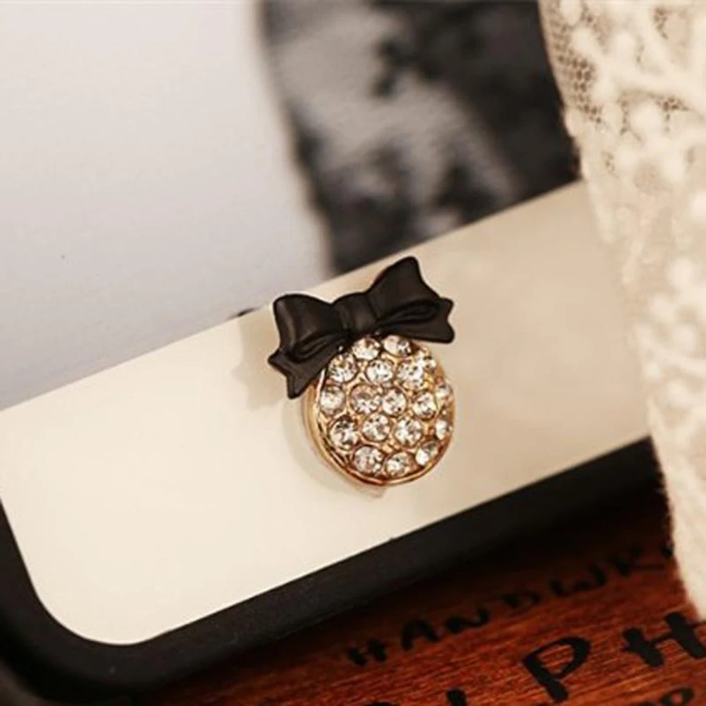 Universal Home Button Sticker Rhinestone Bowknot shaped Touch ID Key Protector for Smartphone Mobile Phone DIY Decor