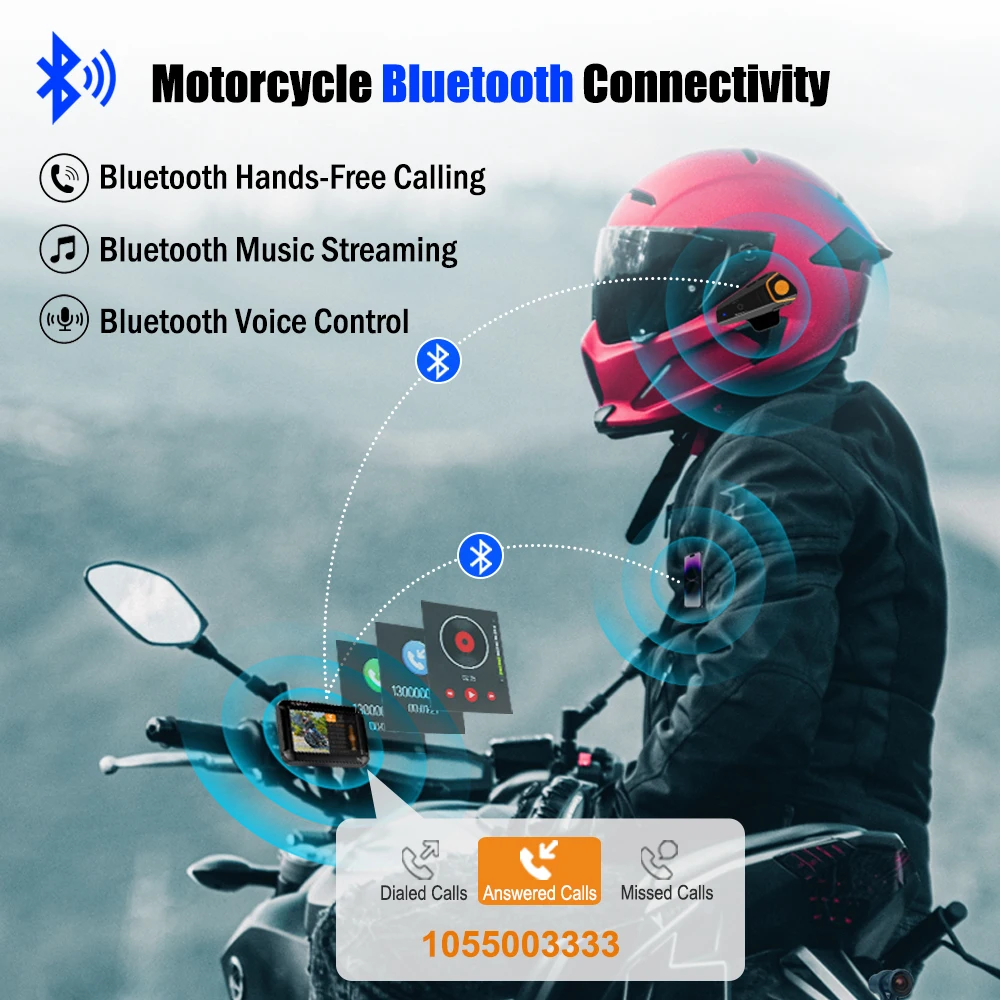 VSYS F9L Motorcycle DVR Bluetooth TPMS Front & Rear Dual Camera 4.0\'\' Waterproof Dash Cam Parking Mode SONY Starvis WiFi GPS