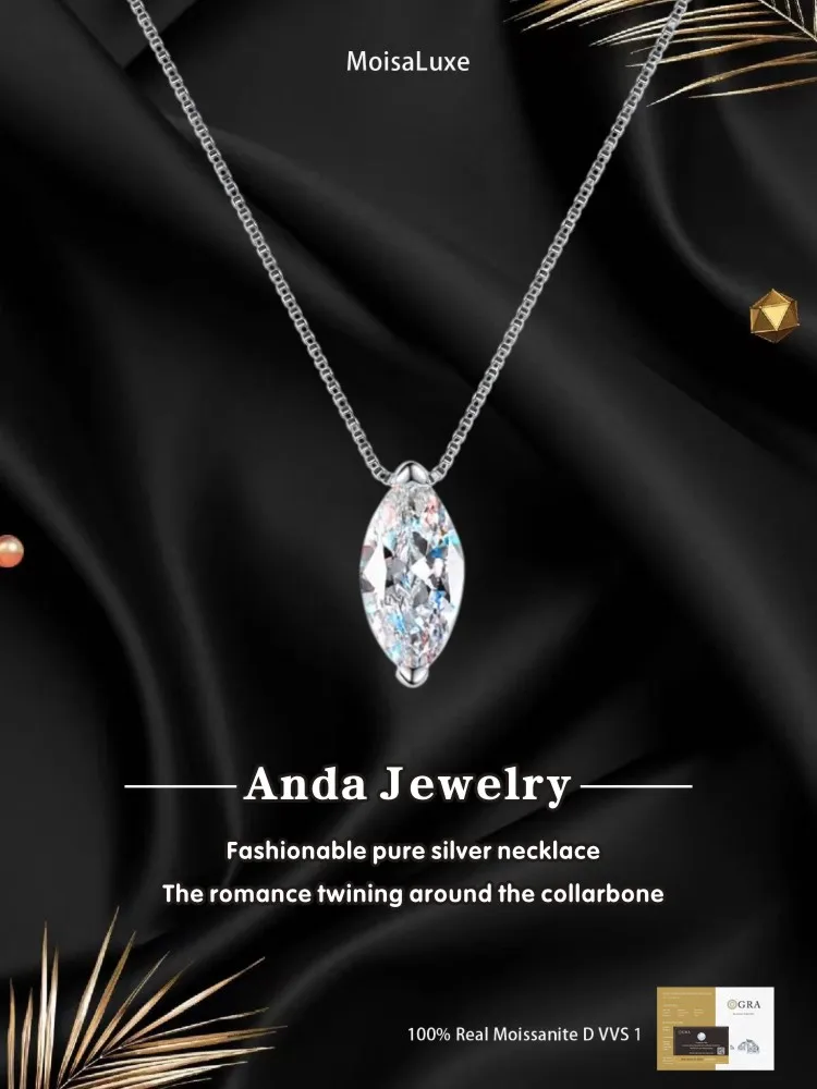 

Moissanite Plata Sterling 925 Silver Girl Water Drop Simple Temperament Moissanite Necklace GRA Certified