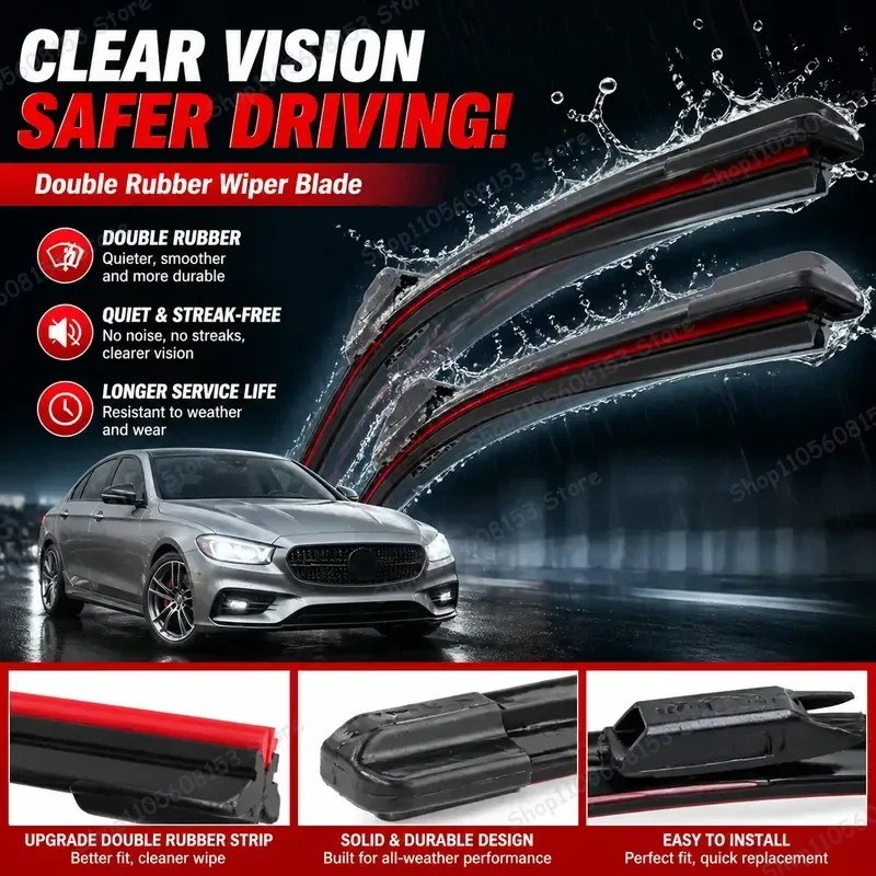 

For Mercedes Benz E Class W213 W212 E300L S213 Front Double Rubber Windshield Wiper Blades Replacement for All Weather