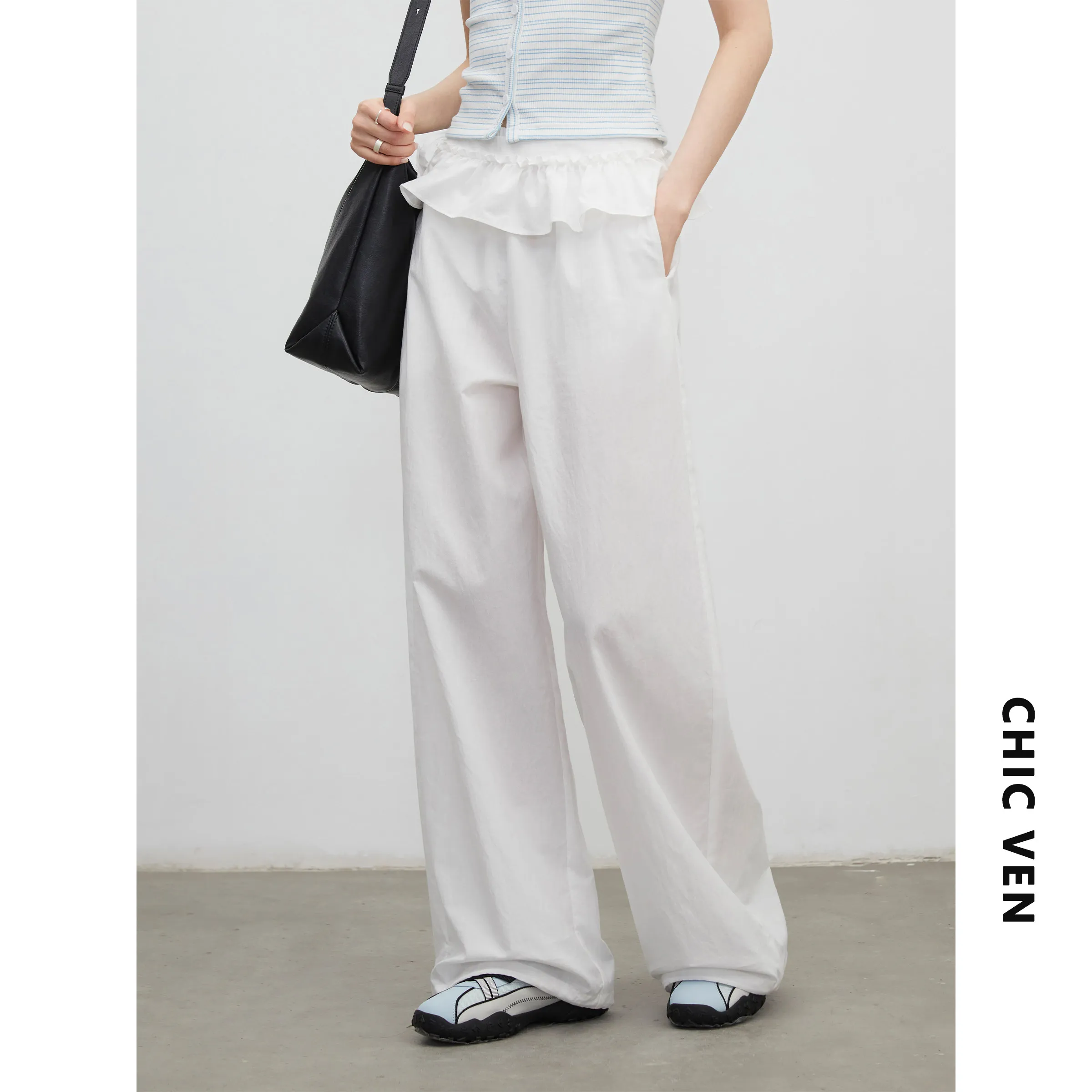 CHIC VEN Fashion Damesbroek Effen Losse Casual Broek met Elastische Taille en Wijde Pijpen Damesbroek voor Meisjes Lente/Zomer 2026_voghion.com