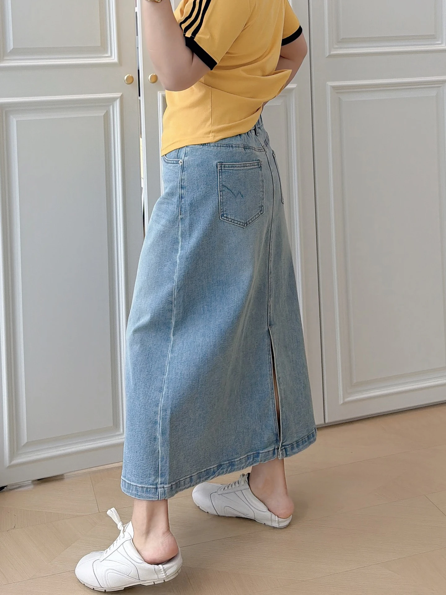 

Spring Summer New plus Size Women's Denim A-Line Split High Waist Slimming Midi Skirt for Heavy Girls Casual Korean Style