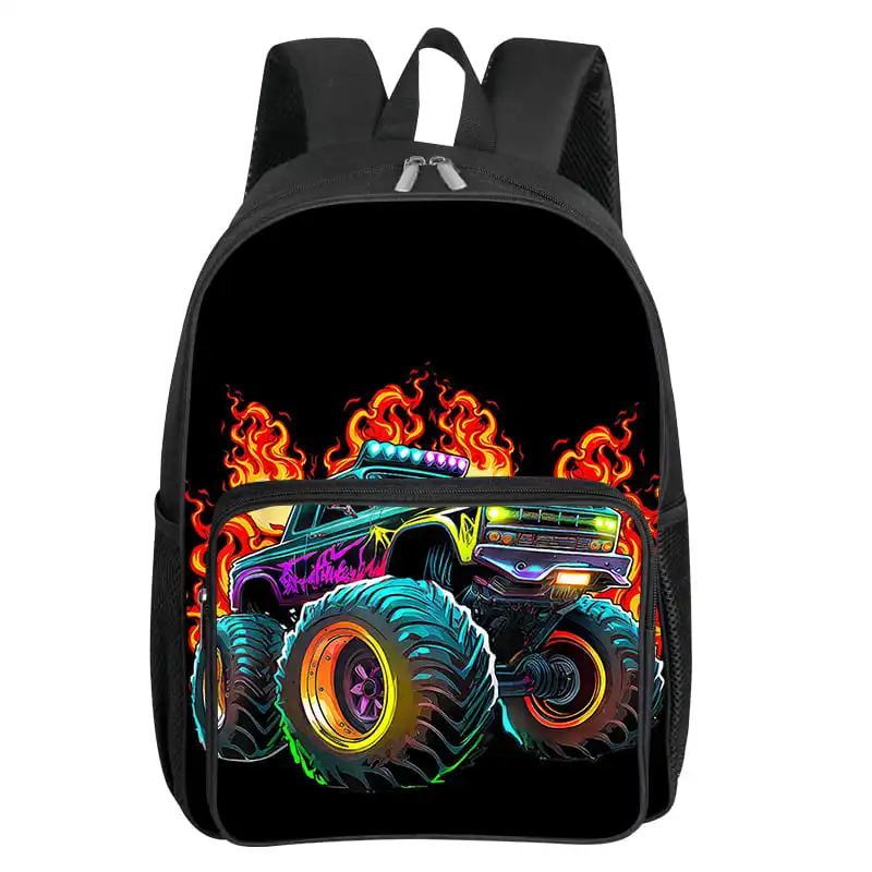 

Рюкзак с квадратным передним карманом и узором грузовика, молния, большая вместимость для мальчиков и девочек, лучший подарок, детская школьная сумка с 3D мультяшным рисунком