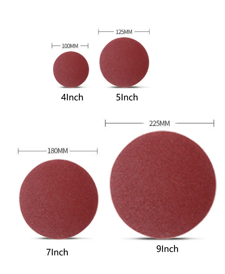 100pcs/Set 4In 5In 7In 9In Round Hook and Loop Sandpaper Woodworking Metal Grinding Disc Abrasive Polishing Tool For Polishing