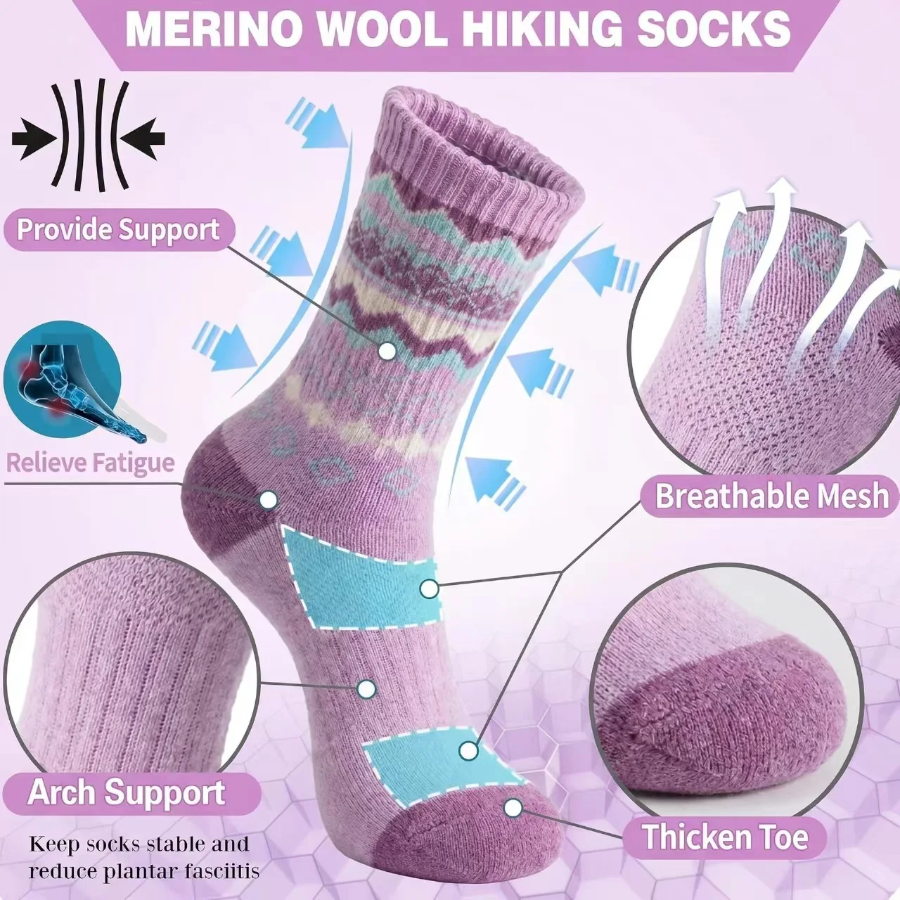 5 Pairs Women Winter Thick Wool Socks Vintage Fair Isle Geometric Jacquard Thermal Mid Calf Socks Retro National Pattern Soft Wa