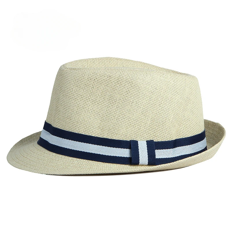 Summer Men\'s Jazz Hat British Retro Spy Hat Beach Casual Straw Woven Small Top Hat Female Stripe Belt Fedoras Hat Panama Cap