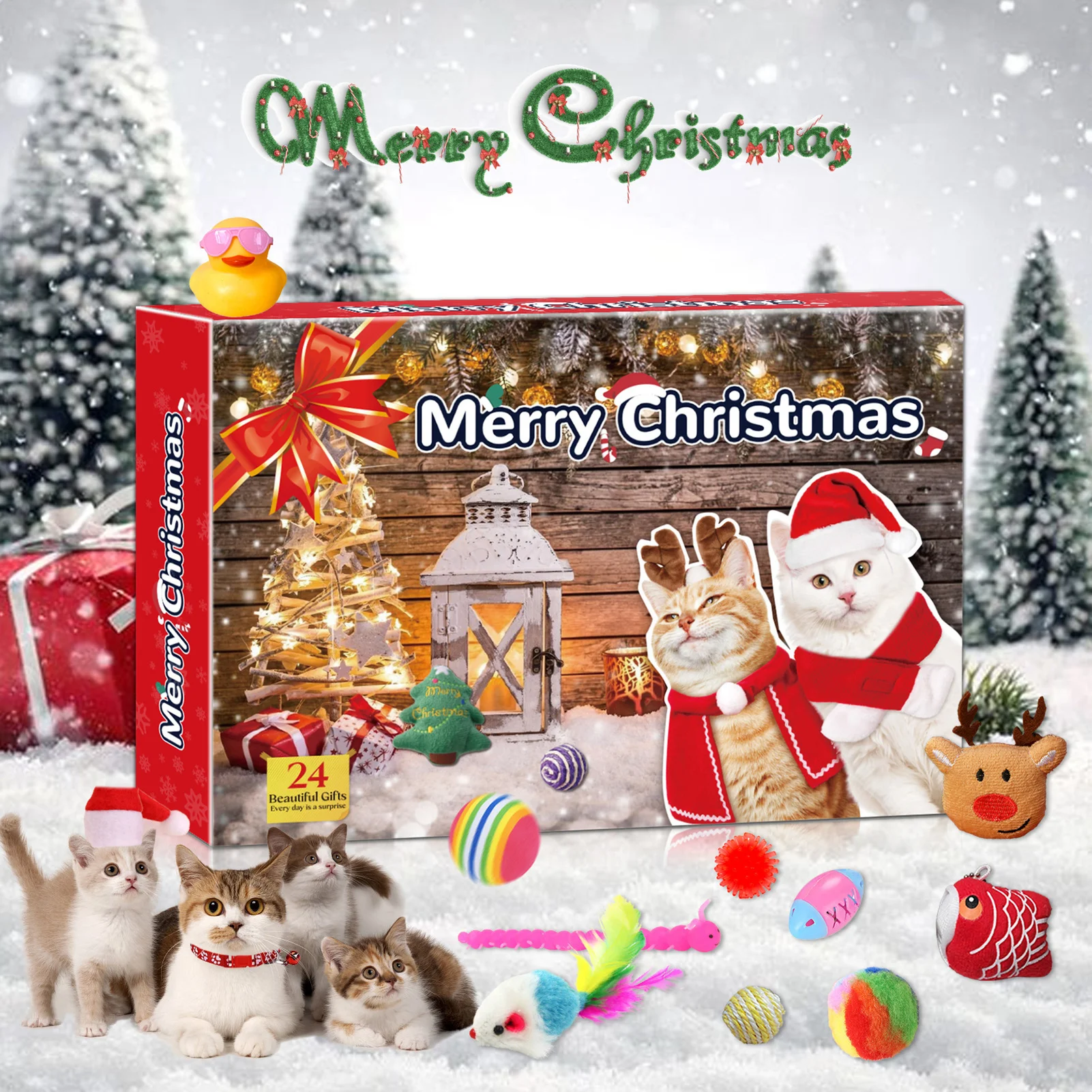 

Christmas Advent Calendar Blind Box Cat Theme 24 Days Countdown Decorative Ornament Set Holiday Gift for Kids and Adults