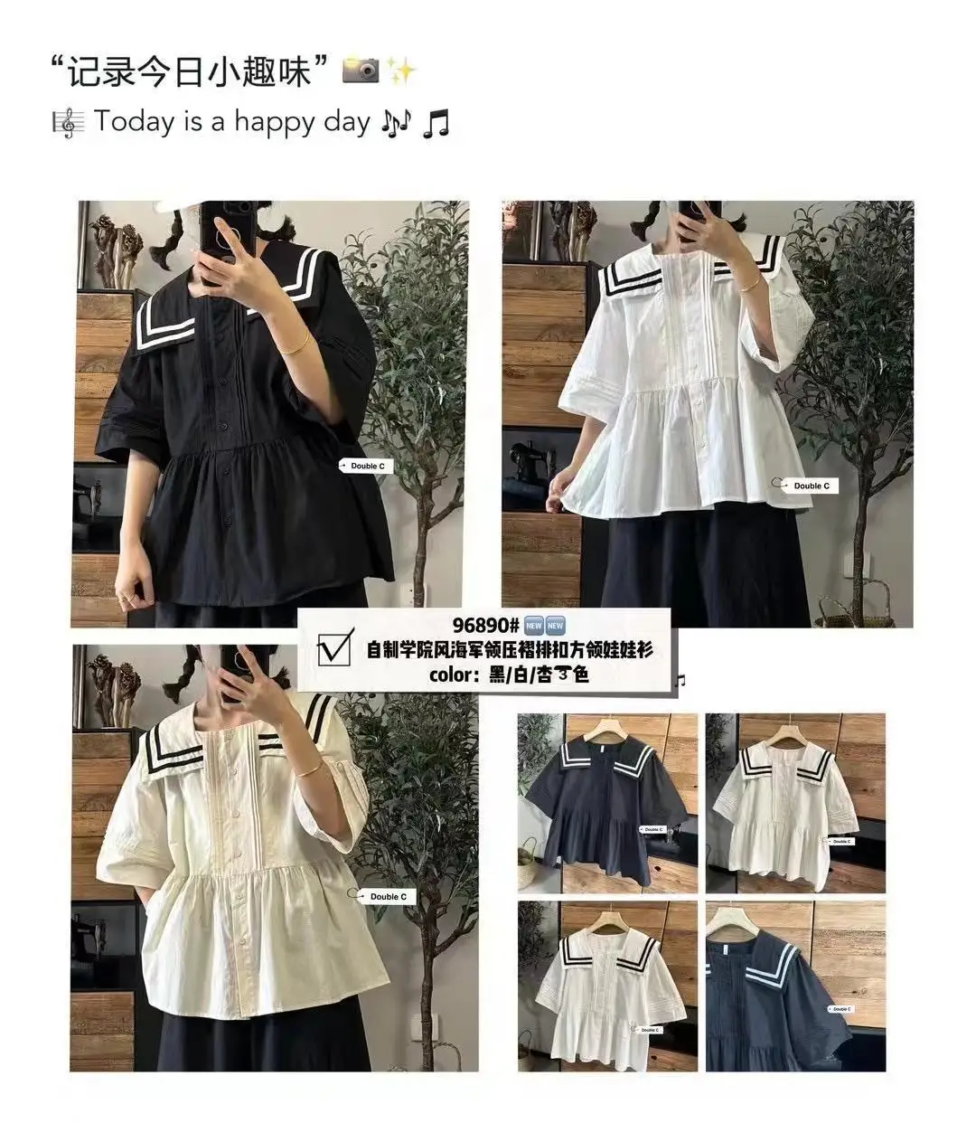 Camicia in cotone 100% di alta qualità Donna Papillon Dolce estate JK Colletto alla marinara Manica corta Camicette bianche blu scuro Uniforme scolastica Top