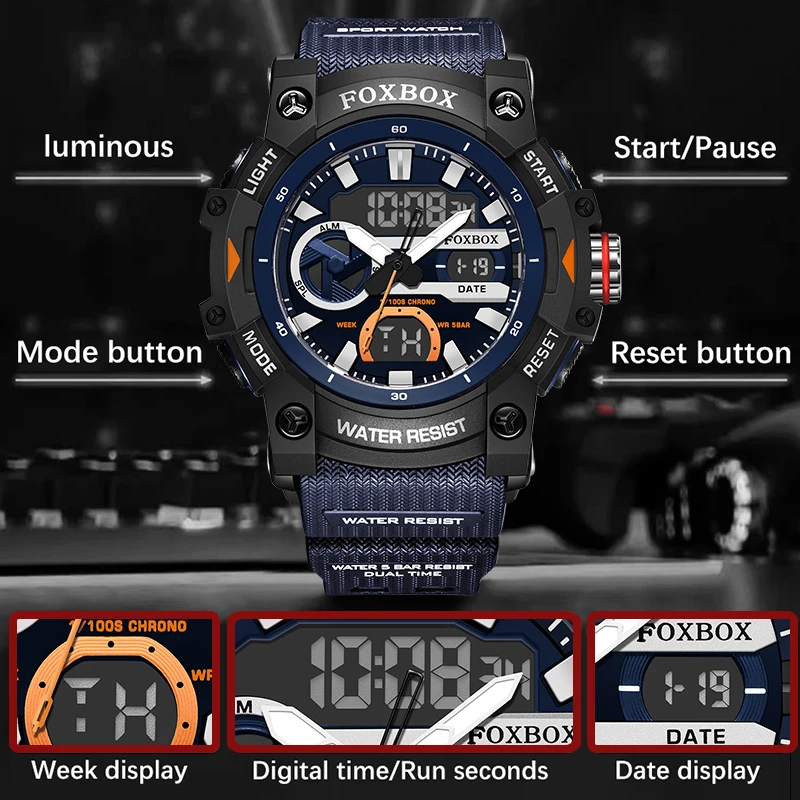 LIGE Sport Men Quartz Digital Watch Creative Diving Watches Men Waterproof Alarm Watch Military Dual Display Clock Reloj Hombre