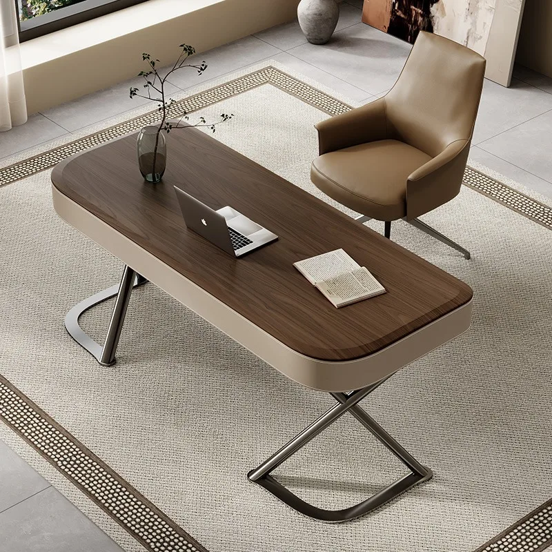French Modern Luxury Executive Solid Wood Leather Desk Walnut Finish-Durable Healthy Office Furniture For Home/Bedroom
