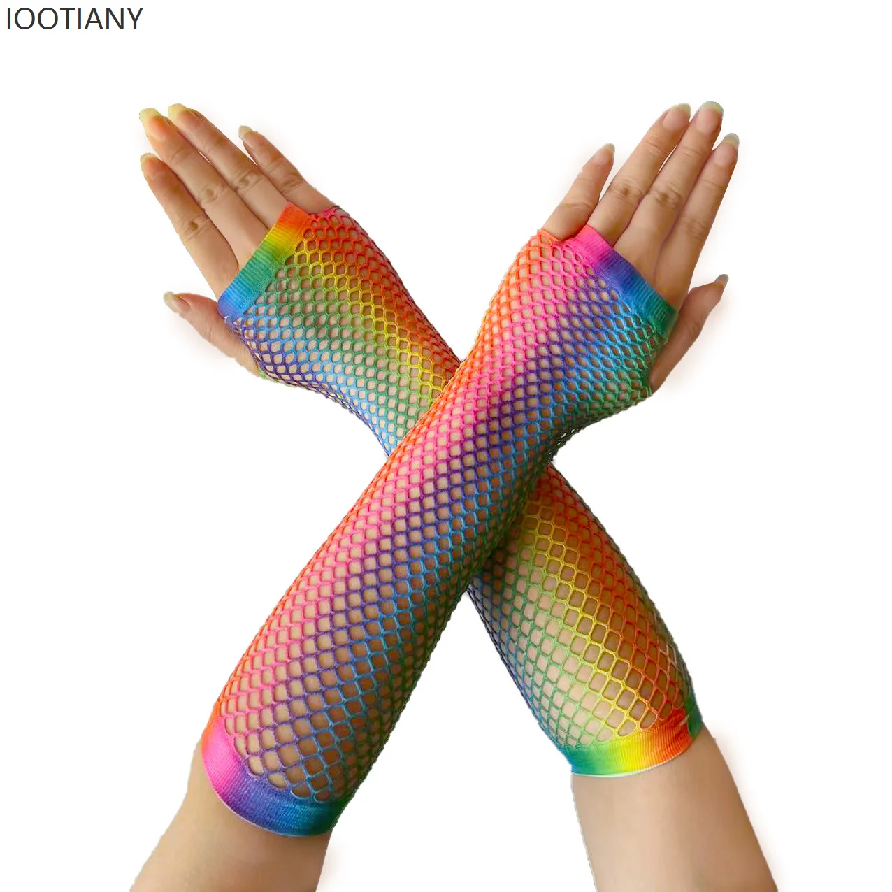 

IOOTIANY Rainbow Gloves Neon Party Punk Lolita Jk Sexy Long Tube Color Sun Protection Sleeves Nightclub Cosplay Performance Prop