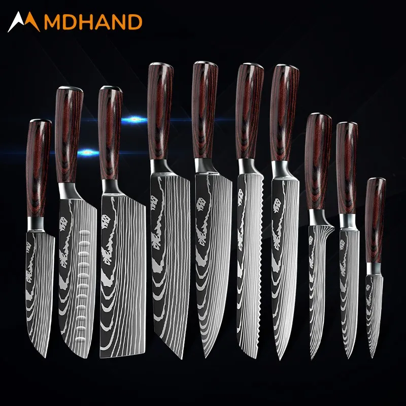 

Kitchen Knife Set Japanese 7CR17 440C High Carbon Stainless Steel Damascus Santoku Cleaver Slicing Utility Knives Tool