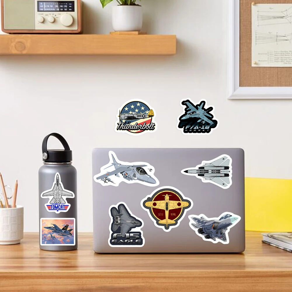 Cool Fighter Stickers Airplane Warplane Plane Graffiti PVC for Laptop Phone Suitcase Guitar Skateboard Refrigerator Waterproof