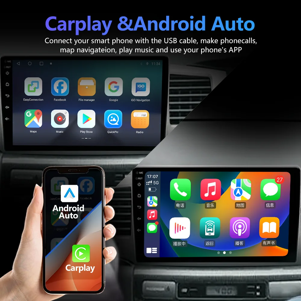 Fotografia 6: Sistema de navegação para carro baseado em GPS e Android de 9 polegadas Leitor de CD TV multimídia COROLLA EX 2002-2006