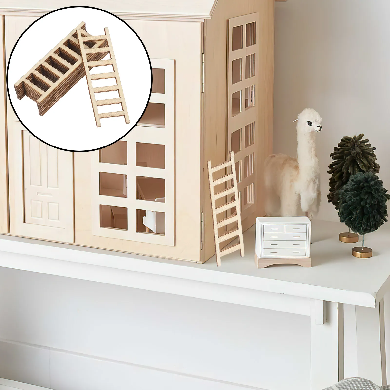 

10Pcs Miniature Wooden Ladder for Dollhouse Micro Landscape DIY Craft Decor Accessory Step Ladder Natural Wood Finish Realistic