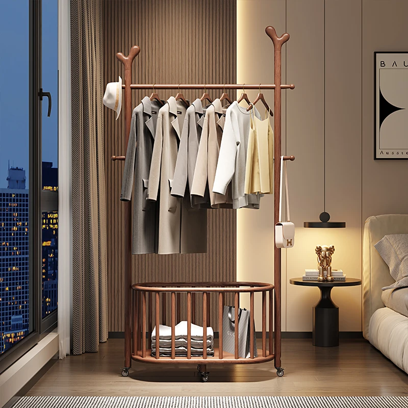 All solid wood hangers, floor-to-ceiling bedrooms, net red cloakrooms, simple vertical coat racks, household indoor clothes rack