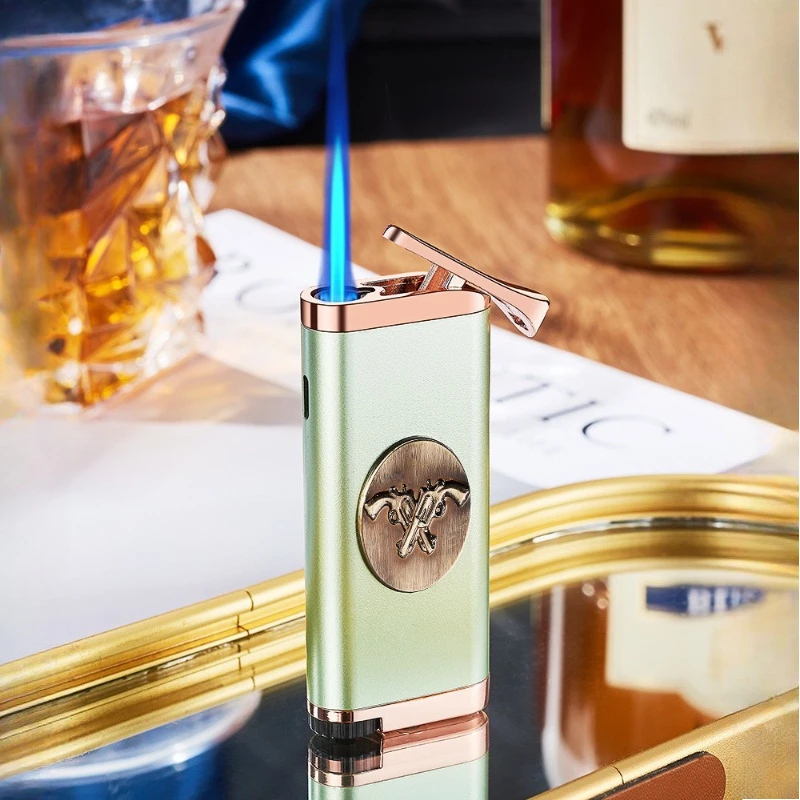 

New Metal 3D Relief Sticker High Aesthetic Blue Flame Lighter Portable Windproof Direct Impact Gas Cigarette Lighter Smoking