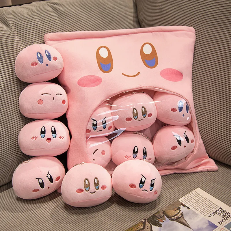 Cute Cartoon Kirby Pillow with 6 Dolls Plush Toy Room Decorations