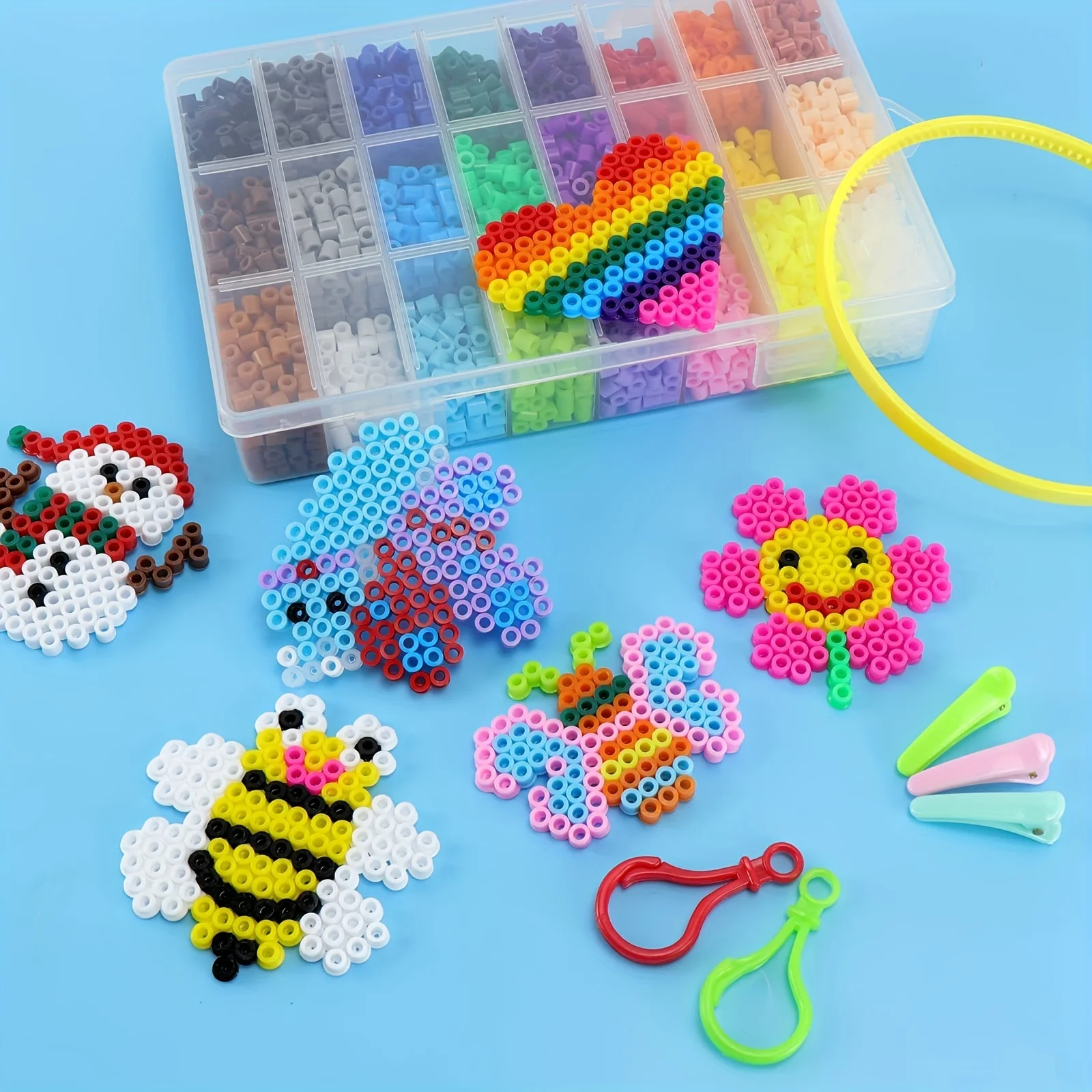 1 opakowanie 24-kolorowych tęczowych koralików do prasowania Pegboard, 5 mm 6300 sztuk Hama Beads Pixel Puzzle na prezenty urodzinowe i świąteczne