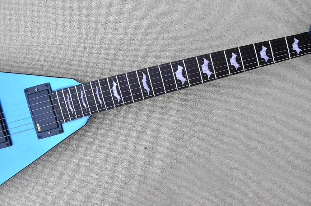 Left Hand 6 Strings Blue V Electric Guitar with Tremolo Bar,Rosewood Fretboard.Can be Customized