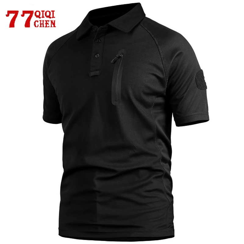 Summer Polo Shirts Men Breathable Quick Drying Outdoor Short Sleeve T-shirt Solid Color Casual Slim Fit Tee Training Hiking Tops