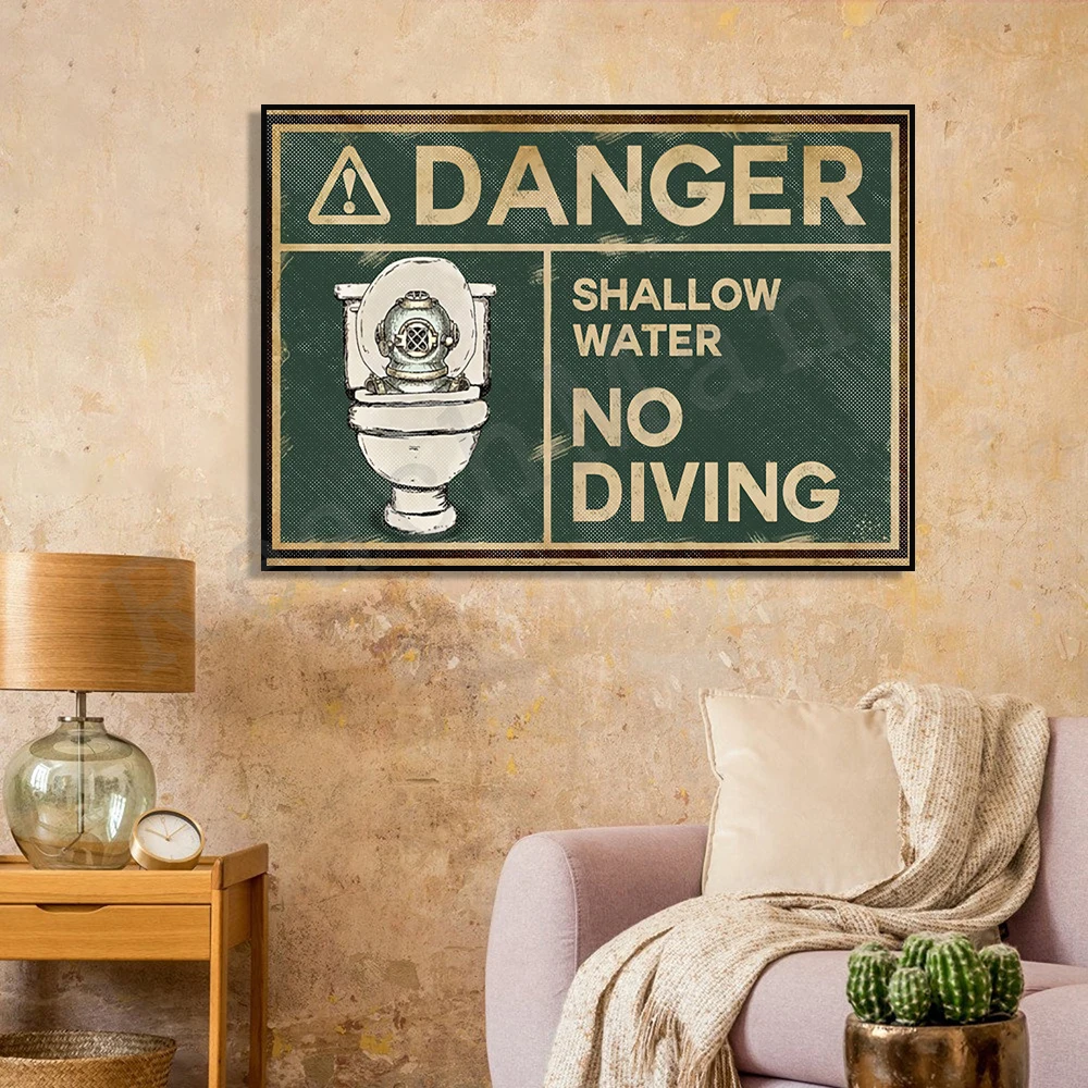 Shallow Water No Diving Poster, Funny Shallow Water Swimming Injury Poster, Bathroom Poster, Funny Bathroom Sign Canvas Print
