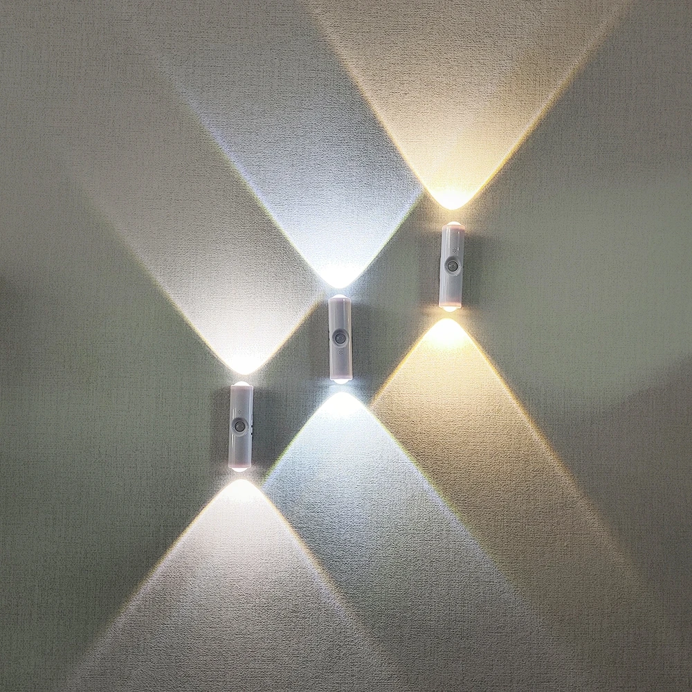 

Double-Head LED Motion Sensor Night Light Rechargeable Magnetic Wall Lamp RGB Mood Ambient Light for Stair Bedroom Living Room