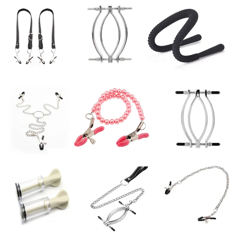 Metal Labia Clip Clitoris Stimulator Vagina Speculum Nipple Clamp BDSM Bondage Thigh Spreader Strap SM Exotic Sex Toys For Women