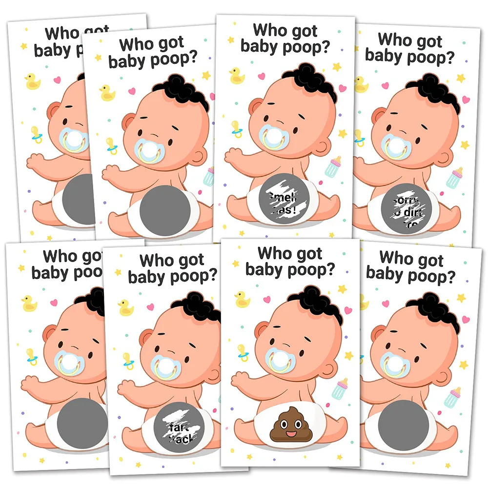 Gender Reveal Boy Girl Baby Stickers Scratch Joy Baby Bathing Game Lottery Card Scratch 38 Pieces Who Got Baby Poop Set