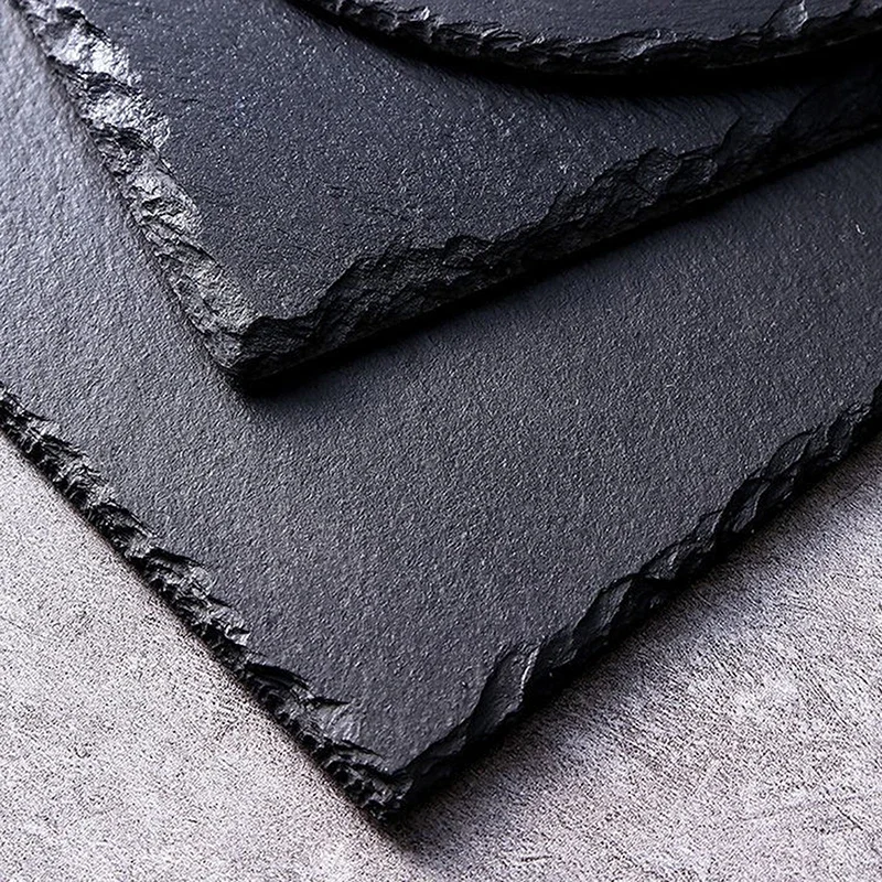 1PC Japanese Style Slate Stone Drink Coaster Square Round Heart Table Mat Heat Resistant Rock Tea Cup Mug Pad Home Decor