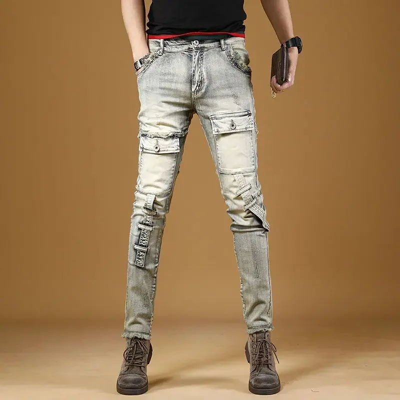 

Ripped Jeans for Men Broken Torn with Holes Y 2k Trousers Vintage Denim Luxury Goth Kpop Autumn Clothing Washed Man Cowboy Pants