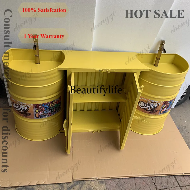 B567 Retro industrial wind semi-round oil drum wash table bar creative personality floor type integrated combination