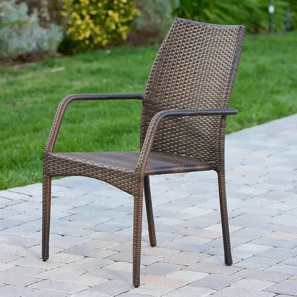 2-Piece Outdoor Stacking Wicker Patio Chairs, Multibrown