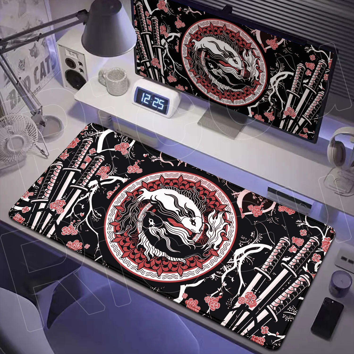 

90x40cm Japanese Katana Mouse Pad Computer Lock Edge Deskmat XXL Yin-yang Fish Office Keyboard Large Gaming Accessories Mausepad