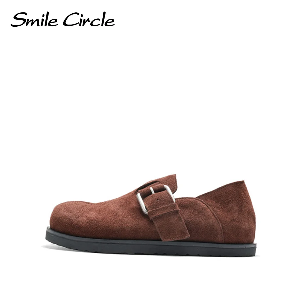 Smile Circle Casual Shoes Suede Leather Platform Flat Shoes Simple And Versatile Fashion Women's Shoes