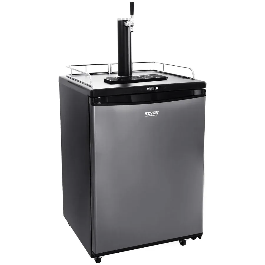 

Beer Kegerator Single Tap Draft Beer Dispenser Full Size Keg Refrigerator With Shelves CO2 Cylinder Drip Tray and Rail 32°F 75