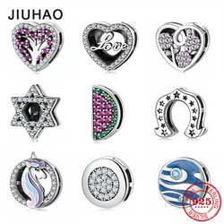 Romantic 925 Sterling Silver heart round shape Sparkling CZ clips Beads Fit Original Reflections Charm Bracelet Jewelry making