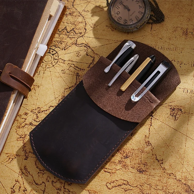 

Retro Genuine Leather Pen Sleeve Case Holder Organizer Bag Portable Cowhide Pencilcase Travel Supplies