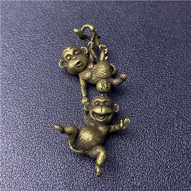 Little Fairy/ Solid Brass Little Monkey Statue Office Desktop Pendant Pet Crafts Animal Statue Miniature Keychain Pendant Gift