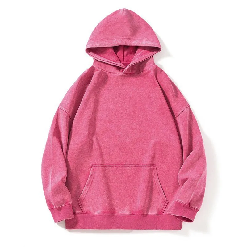 Personalized LOGO custom men's autumn and winter 360G American 100 cotton retro batik old shoulder hooded sweater