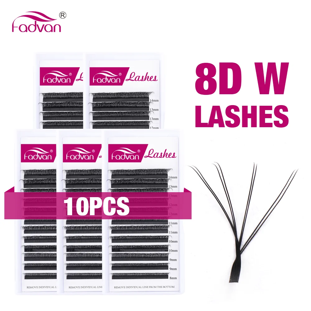 Fadvan 6D/8D W Shape Lashes 50 Pcs Double Layer Premade Fans Eyelashes Wholesale 0.07D MIX 8-14