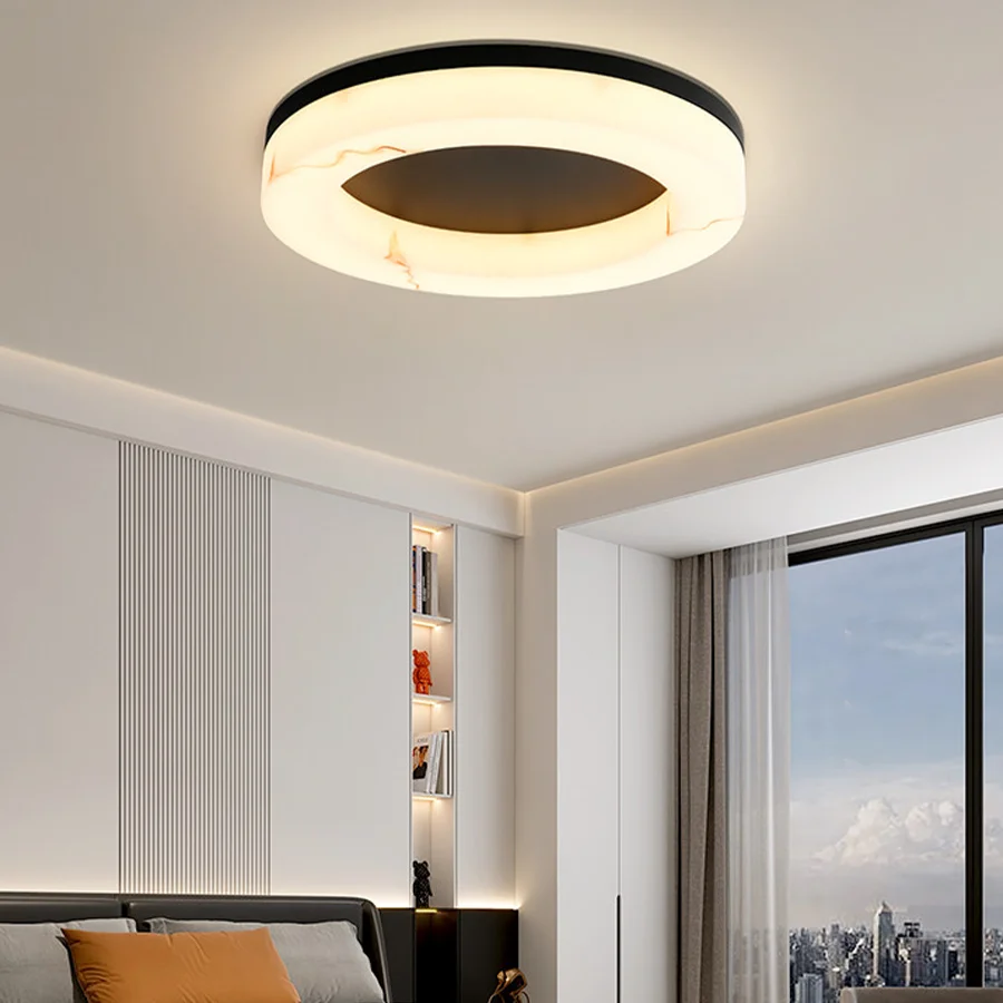 Modern Round LED Flush Mount Ceiling Light Marble Texture Ring Lamp for Bedroom Living Room Home Decor