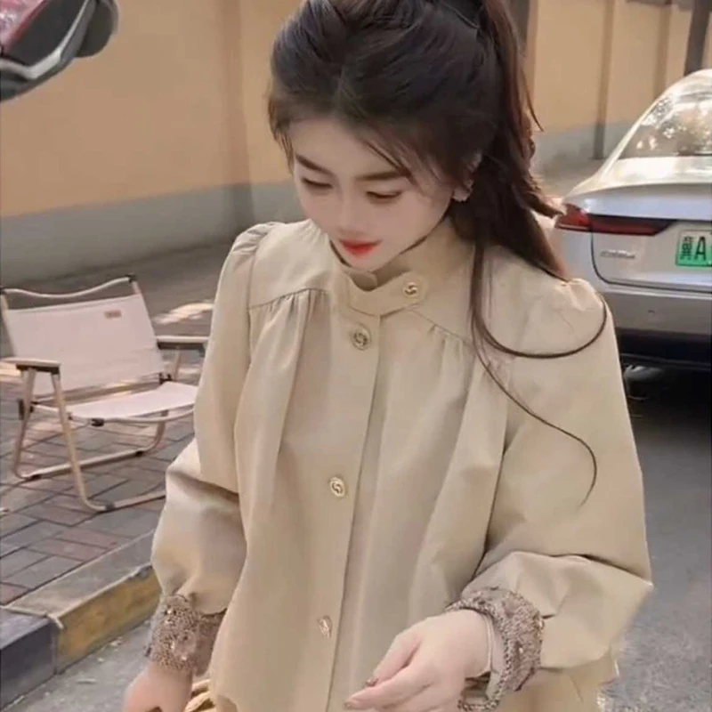 Faionable ort cáqui cor jaet 2025 novo coreano sle único ular bonito feminino irt casual solto ajuste longo sve
