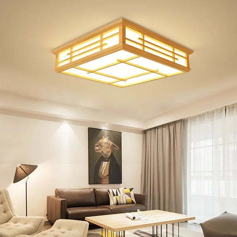 

LED Wood Square Tatami Ceiling Light Fixture Japanese Korean Style Lamp for Foyer Balcony Bedroom Living Room