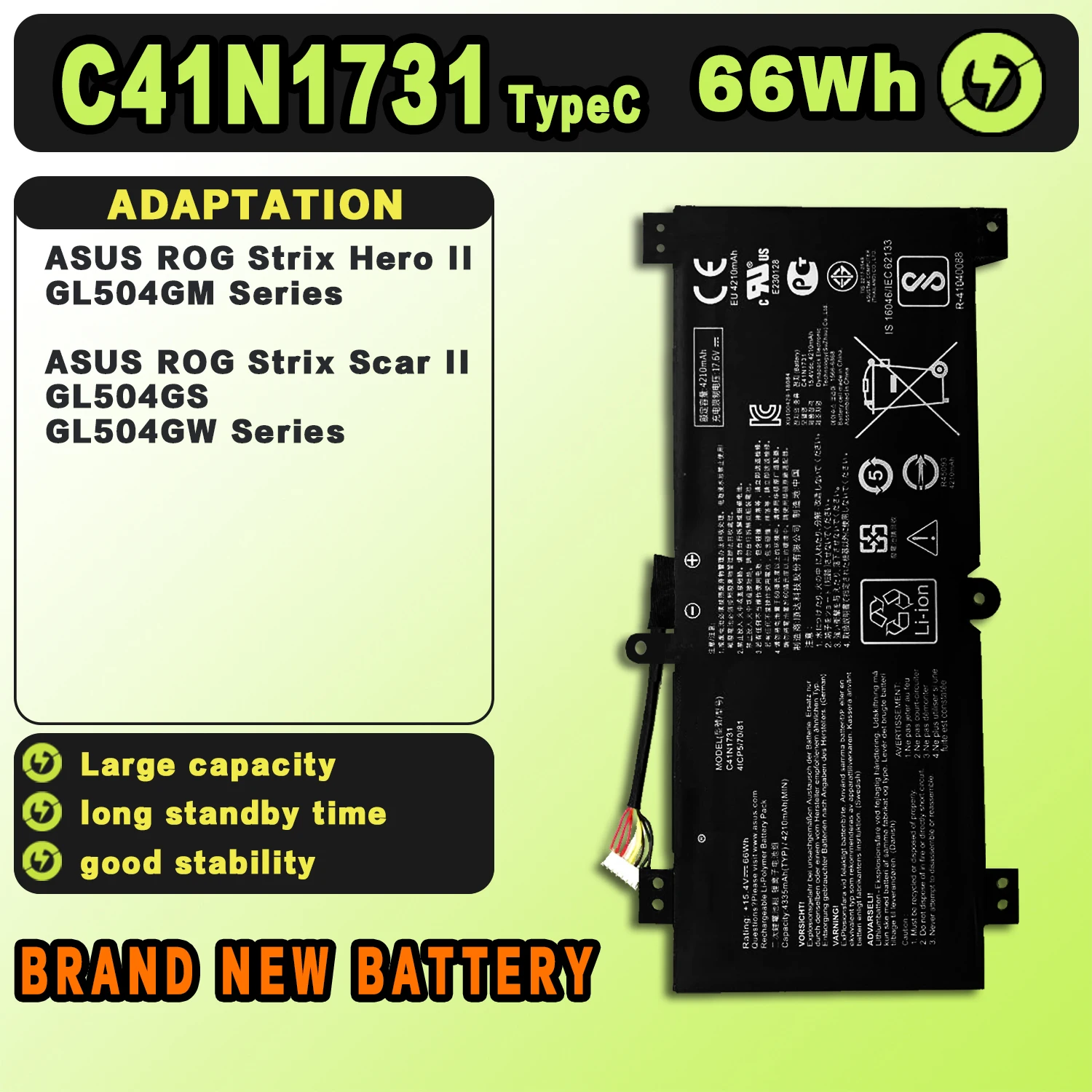 SAT C41N1731 Typec New Laptop Batteries Replacement For ASUS Rt Corner ROG Strix Scar Hero GL504 GL704GM GL504GS GL504GM S5C